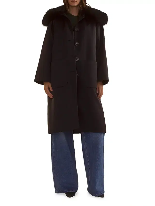 Cynthia Rowley Women's Faux-Fur Collar Satin Coat - Black