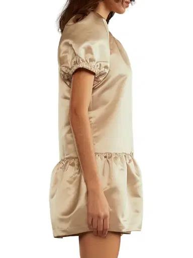 CYNTHIA ROWLEY Women's Tulip Puff-Sleeve Satin Minidress - Champagne - Size Large | Thumbnail 3