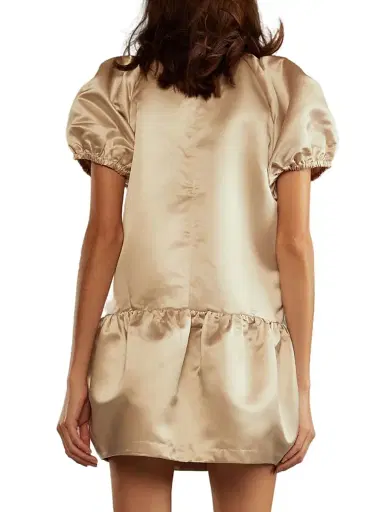 CYNTHIA ROWLEY Women's Tulip Puff-Sleeve Satin Minidress - Champagne - Size Large | Thumbnail 4