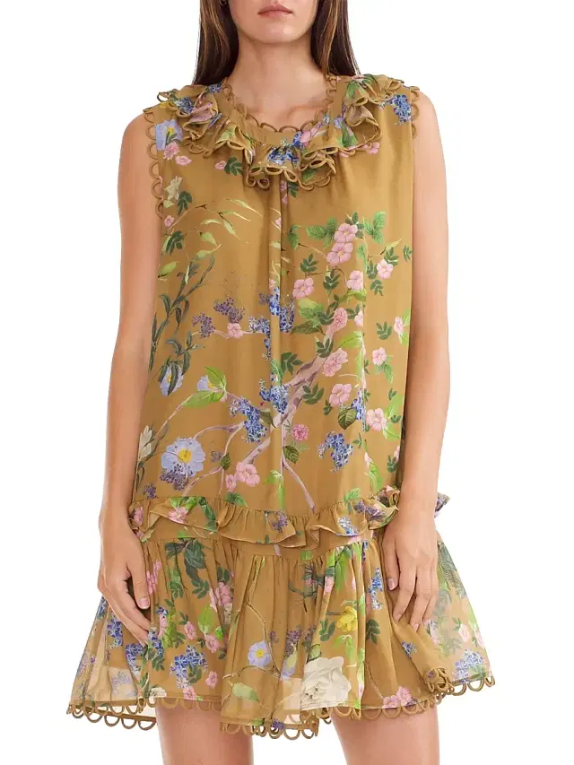 Cynthia Rowley Women's Floral Silk Ruffled Shift Minidress - Golden Floral