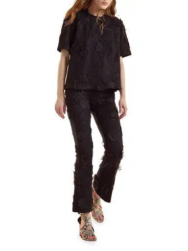 CYNTHIA ROWLEY Women's 3D Floral Ponte-Knit Bootcut Pants - Black - Size 2 | Thumbnail 2