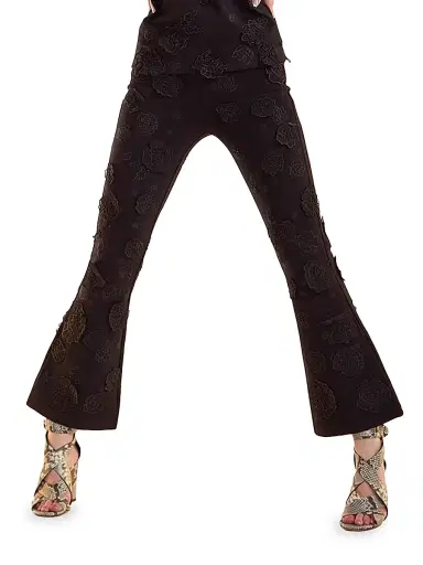 CYNTHIA ROWLEY Women's 3D Floral Ponte-Knit Bootcut Pants - Black - Size 2 | Thumbnail 4