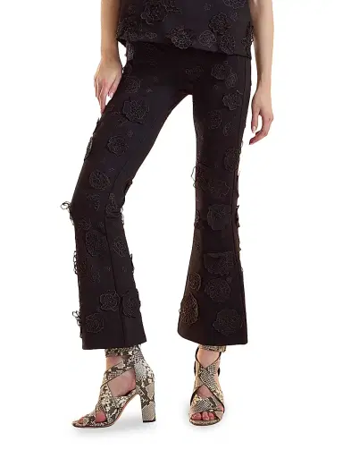 CYNTHIA ROWLEY Women's 3D Floral Ponte-Knit Bootcut Pants - Black - Size 2 | Thumbnail 1