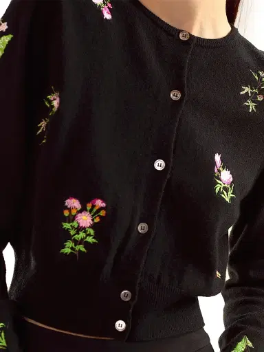 CYNTHIA ROWLEY Women's Forget Me Not Embroidered Floral Cardigan - Black Multi - Size XS | Thumbnail 3 CYNTHIA ROWLEY Women's Forget Me Not Embroidered Floral Cardigan - Black Multi - Size XS | Thumbnail 3