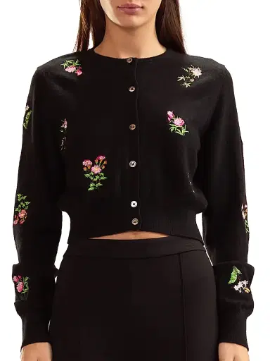 CYNTHIA ROWLEY Women's Forget Me Not Embroidered Floral Cardigan - Black Multi - Size XS | Thumbnail 1 CYNTHIA ROWLEY Women's Forget Me Not Embroidered Floral Cardigan - Black Multi - Size XS | Thumbnail 1