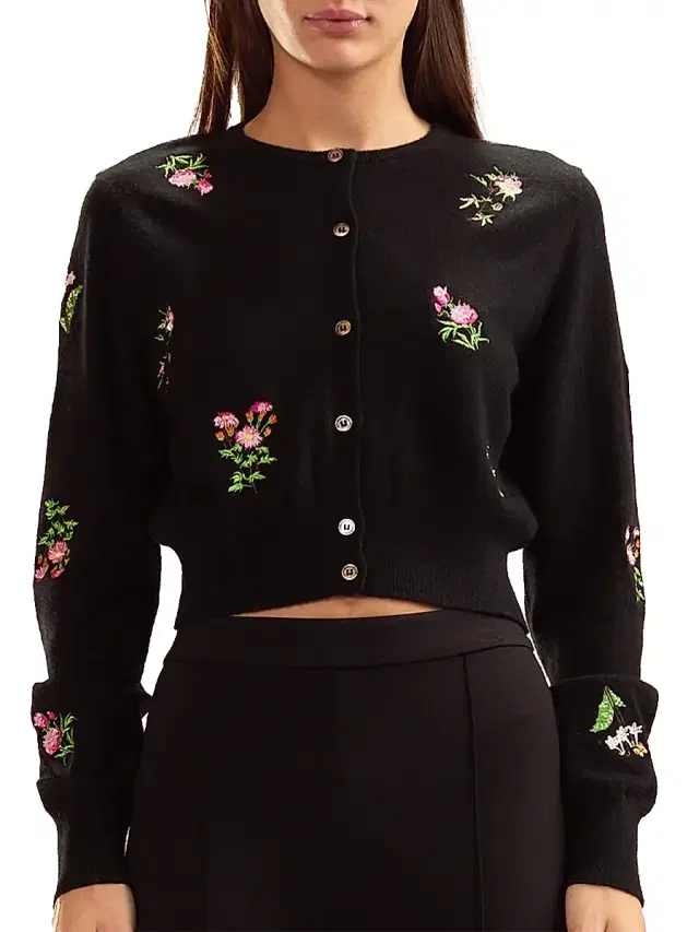 Cynthia Rowley Women's Forget Me Not Embroidered Floral Cardigan - Black Multi