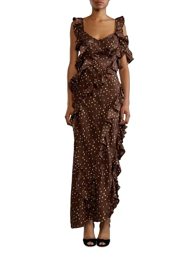 Cynthia Rowley Women's Silk Cheetah Ruffled Maxi Dress - Brown Multi