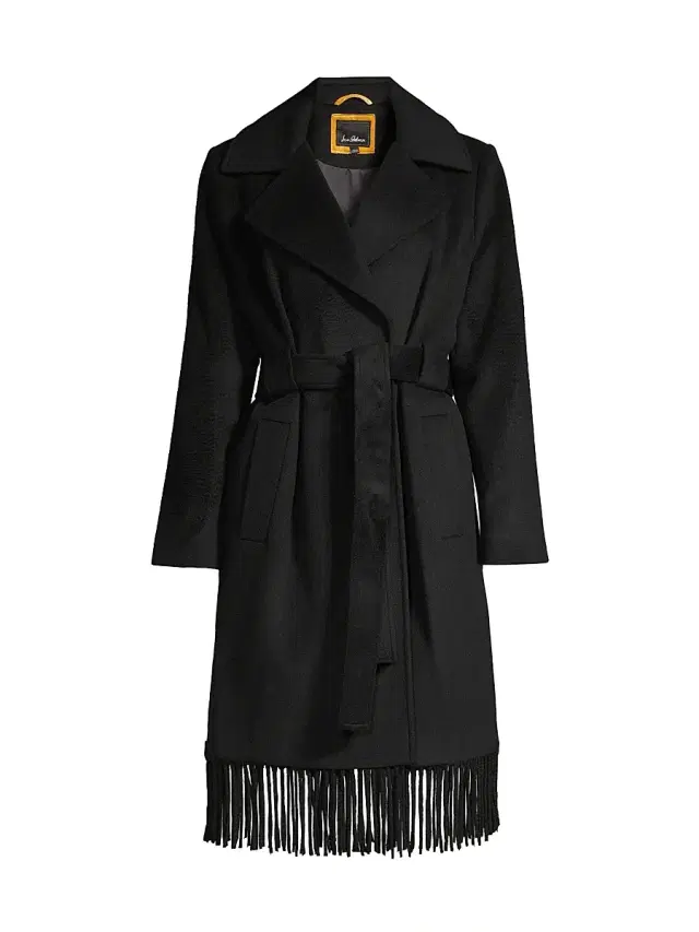 Sam Edelman Women's Fringe Wrap Coat - Black
