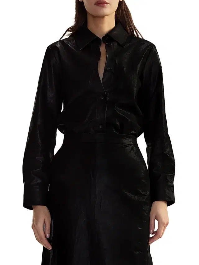Cynthia Rowley Women's Leather Button-Front Shirt - Black