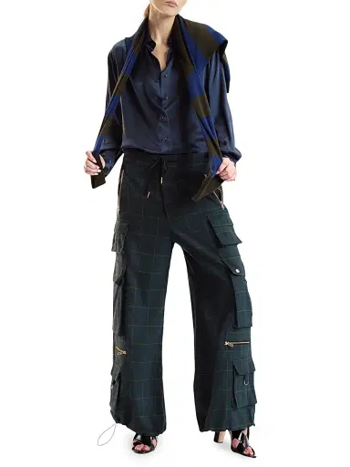 CYNTHIA ROWLEY Women's Plaid Cargo Pants - Green Plaid - Size Large | Thumbnail 2