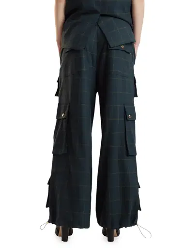 CYNTHIA ROWLEY Women's Plaid Cargo Pants - Green Plaid - Size Large | Thumbnail 4