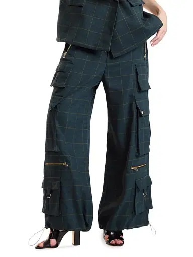 CYNTHIA ROWLEY Women's Plaid Cargo Pants - Green Plaid - Size Large | Thumbnail 1
