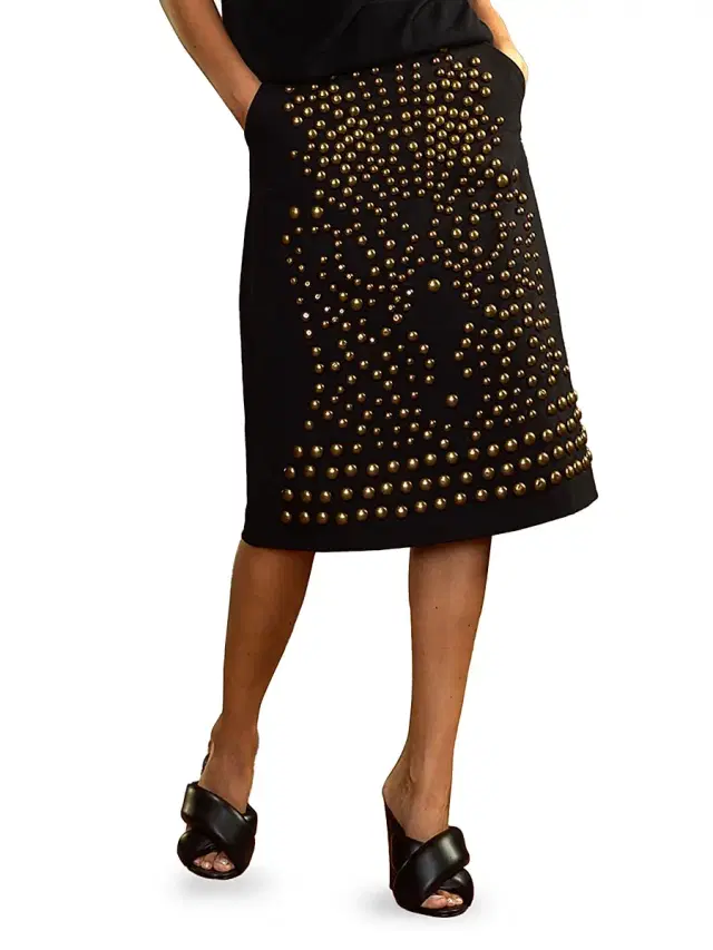 Cynthia Rowley Women's Serena Studded Denim A-Line Skirt - Black