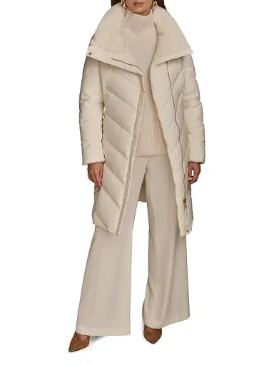 Donna Karan New York Women's Chevron Quilted Down Coat - Cream - Size XS | Thumbnail 2 Donna Karan New York Women's Chevron Quilted Down Coat - Cream - Size XS | Thumbnail 2