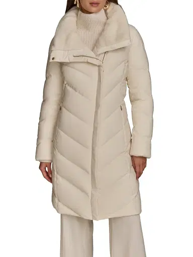 Donna Karan New York Women's Chevron Quilted Down Coat - Cream - Size XS | Thumbnail 7 Donna Karan New York Women's Chevron Quilted Down Coat - Cream - Size XS | Thumbnail 7