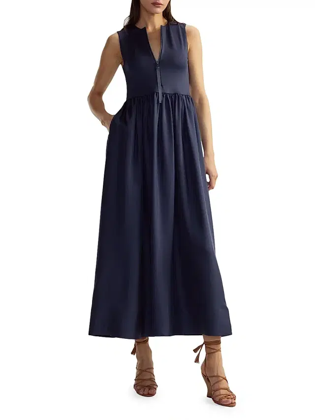 Cynthia Rowley Women's Stretch Silk Zip-Front Maxi Dress - Navy