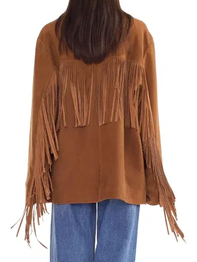 CYNTHIA ROWLEY Women's Fringe Suede Button-Front Jacket - Brown - Size Large | Thumbnail 3