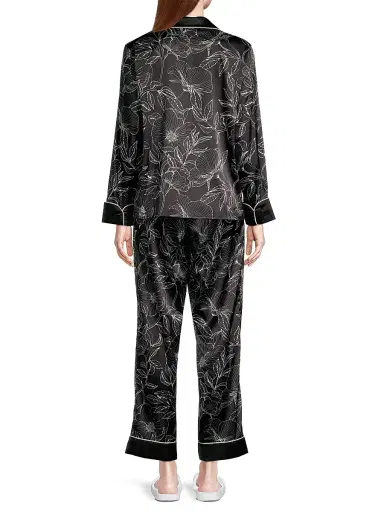 Averie Women's Leaf Print Long Pajama Set - Black - Size XS | Thumbnail 5 Averie Women's Leaf Print Long Pajama Set - Black - Size XS | Thumbnail 5