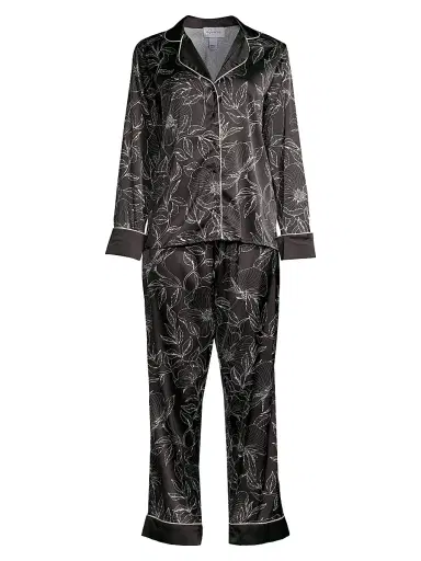 Averie Women's Leaf Print Long Pajama Set - Black - Size XS | Thumbnail 1 Averie Women's Leaf Print Long Pajama Set - Black - Size XS | Thumbnail 1