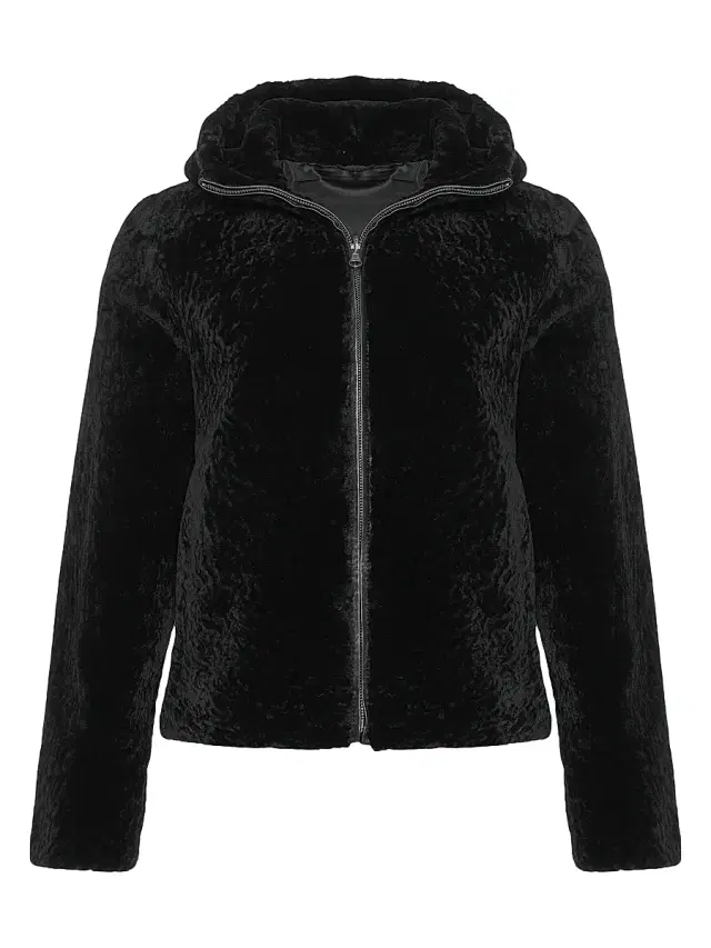 Gorski Women's Shearling Lamb Parka Reversible to Taffeta - Black
