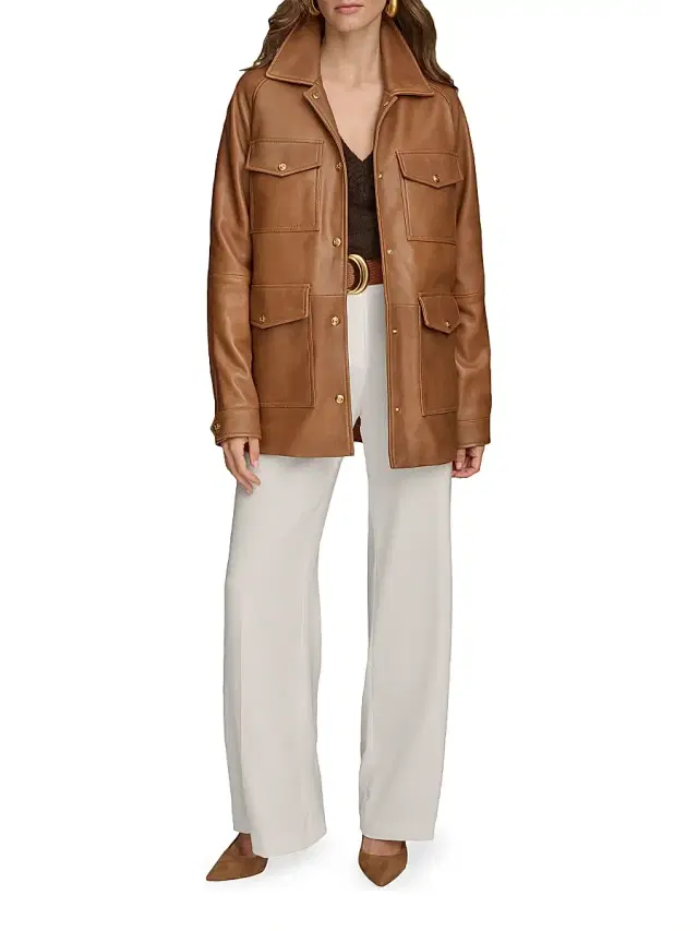 Donna Karan New York Women's Leather Field Jacket - Cognac