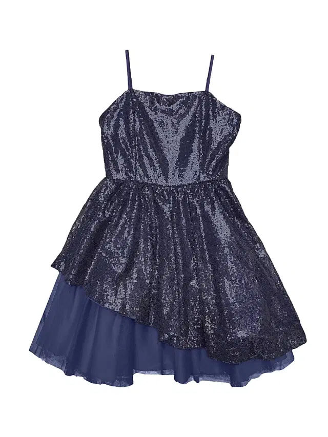 Girl's Peek-A-Boo Sequin Dress - Navy