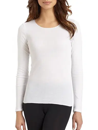 Hanro Women's Cotton Seamless Long-Sleeve Top - White - Size Large | Thumbnail 3