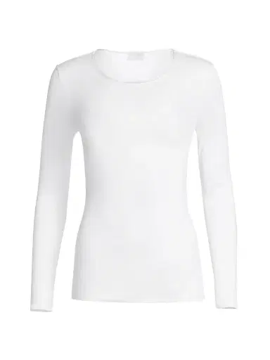 Hanro Women's Cotton Seamless Long-Sleeve Top - White - Size Large | Thumbnail 1