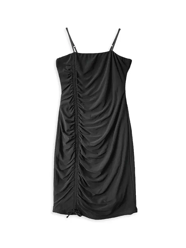 Un Deux Trois Girl's Ruched Dress - Black