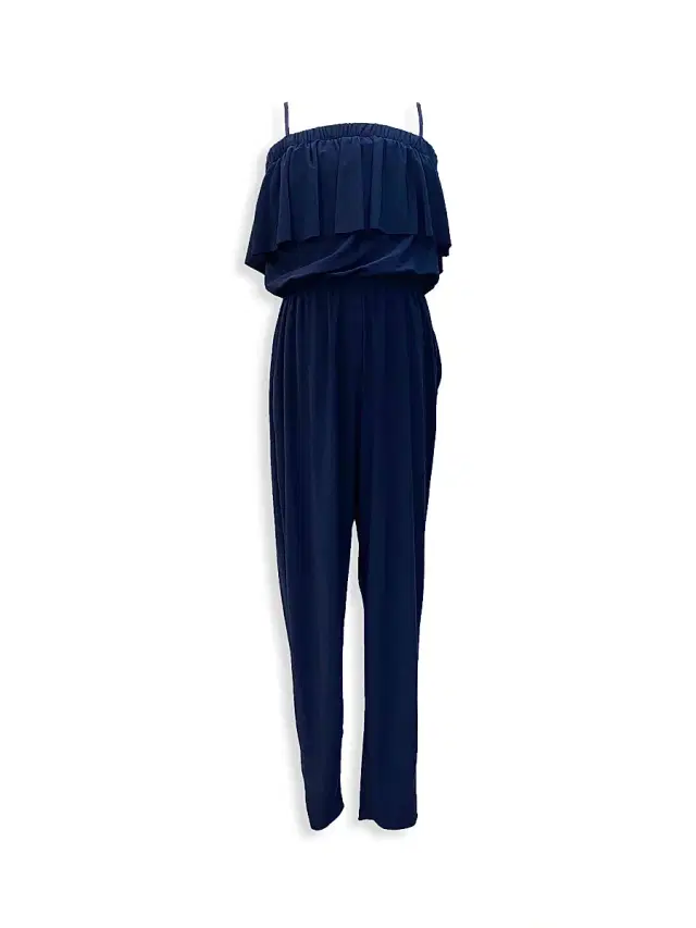 Un Deux Trois Girl's Tiered Tapered Jumpsuit - Navy