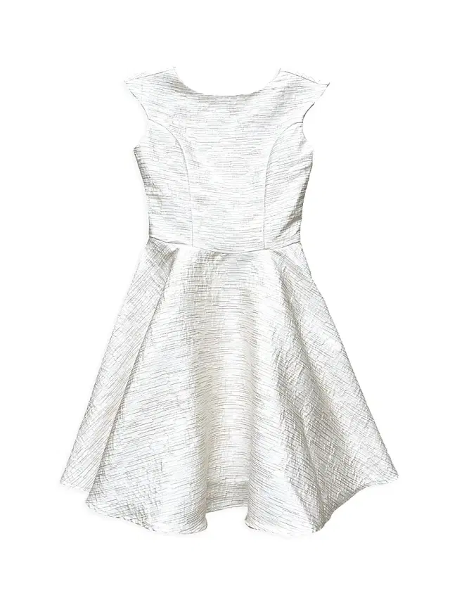 Un Deux Trois Girl's Cap Sleeve Metallic Jacquard Dress -