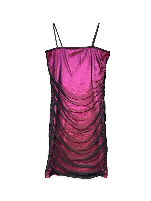 Un Deux Trois Girl's Mesh Dotted & Ruched Dress - Black Fuchsia