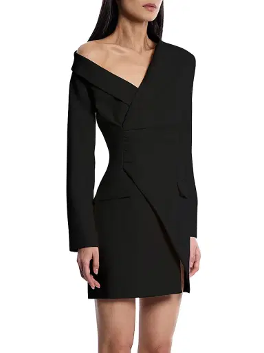 BCBGMAXAZRIA Women's Asymmetrical Blazer Dress - Black | Thumbnail 4