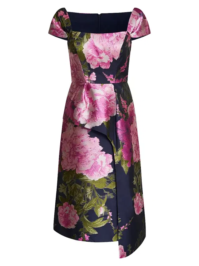 Kay Unger Women's Blanca Floral Satin Sash Midi-Dress - Azalea Pink
