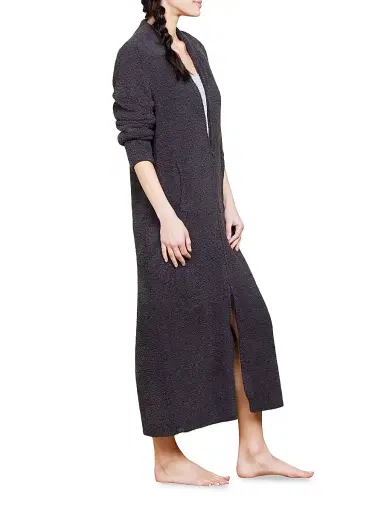 Barefoot Dreams Women's Cozychic Full Zip V-Neck Lounger - Carbon - Size XXS | Thumbnail 4 Barefoot Dreams Women's Cozychic Full Zip V-Neck Lounger - Carbon - Size XXS | Thumbnail 4