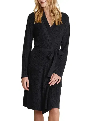 Barefoot Dreams Women's CozyChic Lite Rib-Knit Robe - Black - Size Large | Thumbnail 4