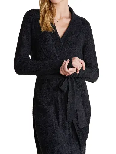 Barefoot Dreams Women's CozyChic Lite Rib-Knit Robe - Black - Size Large | Thumbnail 7