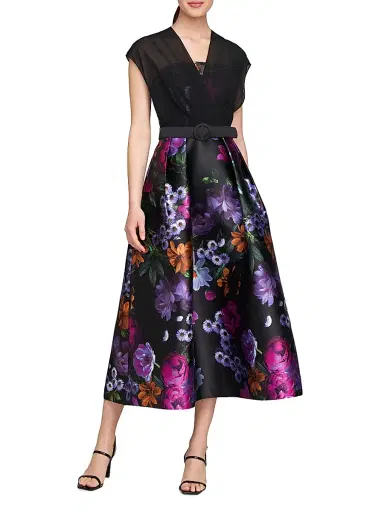 Kay Unger Women's Brigid Peony Bouquet Print Cocktail Dress - Raven Boysenberry - Size 4 | Thumbnail 3 Kay Unger Women's Brigid Peony Bouquet Print Cocktail Dress - Raven Boysenberry - Size 4 | Thumbnail 3
