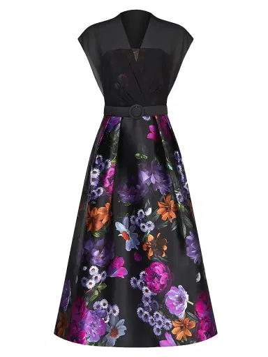 Kay Unger Women's Brigid Peony Bouquet Print Cocktail Dress - Raven Boysenberry - Size 4 | Thumbnail 1 Kay Unger Women's Brigid Peony Bouquet Print Cocktail Dress - Raven Boysenberry - Size 4 | Thumbnail 1