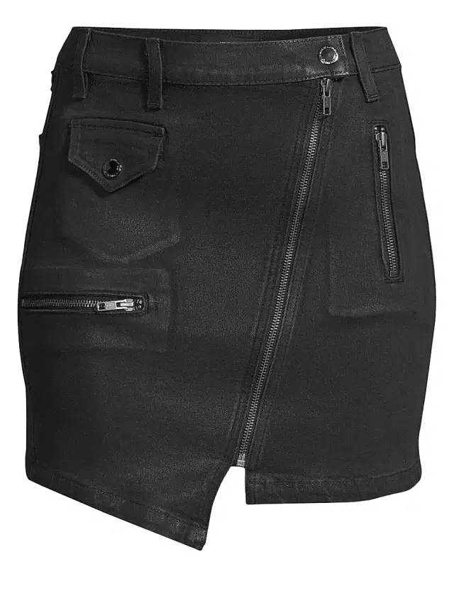 Hudson Jeans Women's Zippered Asymmetrical Moto Skirt - Black Wax