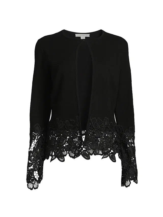 Kay Unger Women's Noelle Lace-Trimmed Cardigan - Black