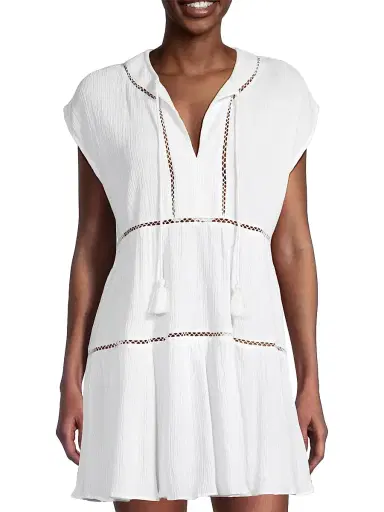 Change of Scenery Women's Gari Cotton Tiered Lace Cover-Up | Thumbnail 3 Change of Scenery Women's Gari Cotton Tiered Lace Cover-Up | Thumbnail 3