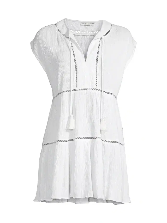 Change of Scenery Women's Gari Cotton Tiered Lace Cover-Up - Fresh White