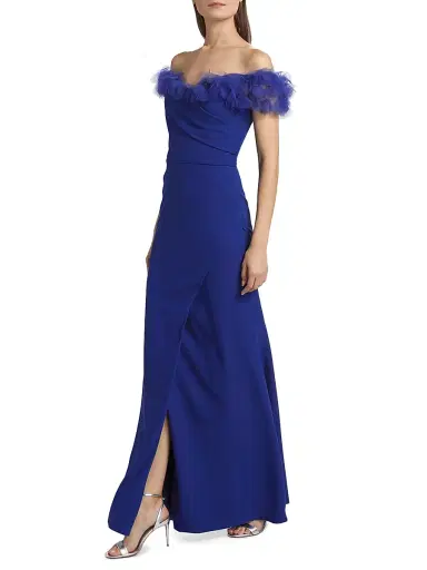 Rene Ruiz Collection Women's Tulle Flower & Crepe Column Gown - Blue | Thumbnail 2 Rene Ruiz Collection Women's Tulle Flower & Crepe Column Gown - Blue | Thumbnail 2