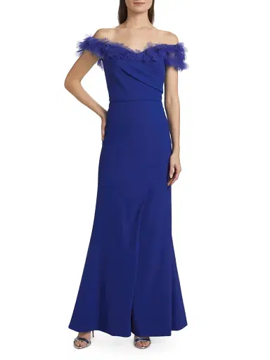 Rene Ruiz Collection Women's Tulle Flower & Crepe Column Gown - Blue | Thumbnail 3 Rene Ruiz Collection Women's Tulle Flower & Crepe Column Gown - Blue | Thumbnail 3