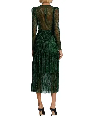 Sabina Musáyev Women's Carry Tiered Belted Metallic Dress - Emerald - Size XS | Thumbnail 5