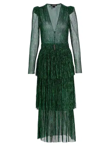 Sabina Musáyev Women's Carry Tiered Belted Metallic Dress - Emerald - Size XS | Thumbnail 1
