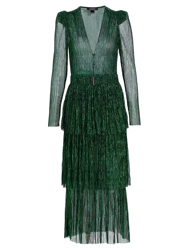 Sabina Musáyev Women's Carry Tiered Belted Metallic Dress - Emerald