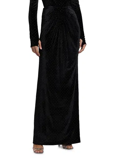 Mariandree Gaitan Women's Alice Crystal-Embellished Velvet Maxi-Skirt - Black - Size XS | Thumbnail 3