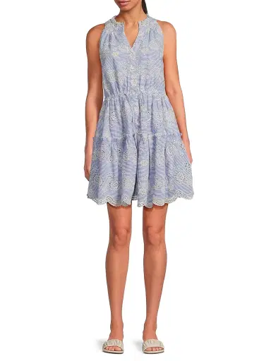 Change of Scenery Women's Charlotte Embroidered Striped Cotton Midi-Dress - Sky Natural - Size XS | Thumbnail 2 Change of Scenery Women's Charlotte Embroidered Striped Cotton Midi-Dress - Sky Natural - Size XS | Thumbnail 2